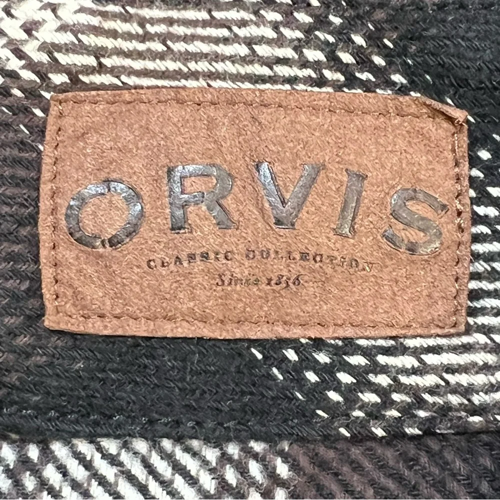 Orvis earthy tartan plaid flannel heavy shirt jacket shacket button down neutral